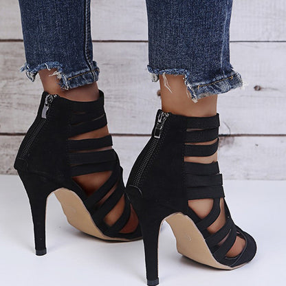 Hollowed Out Color Pointed Stiletto Sandals