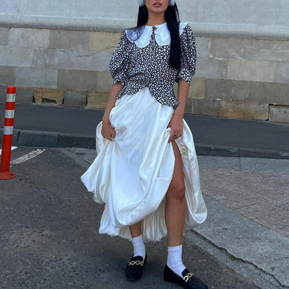 Taruxy Satin High Waisted Skirt for Patchwork Ball Gown Party Long Skirt Color Loose Summer Female