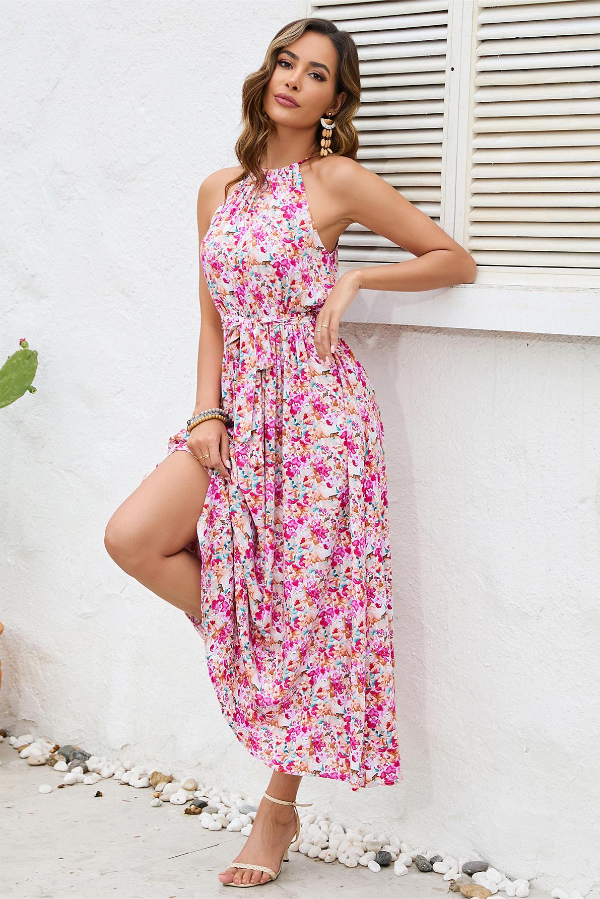 Halter Neck Lace Up Midi Dress