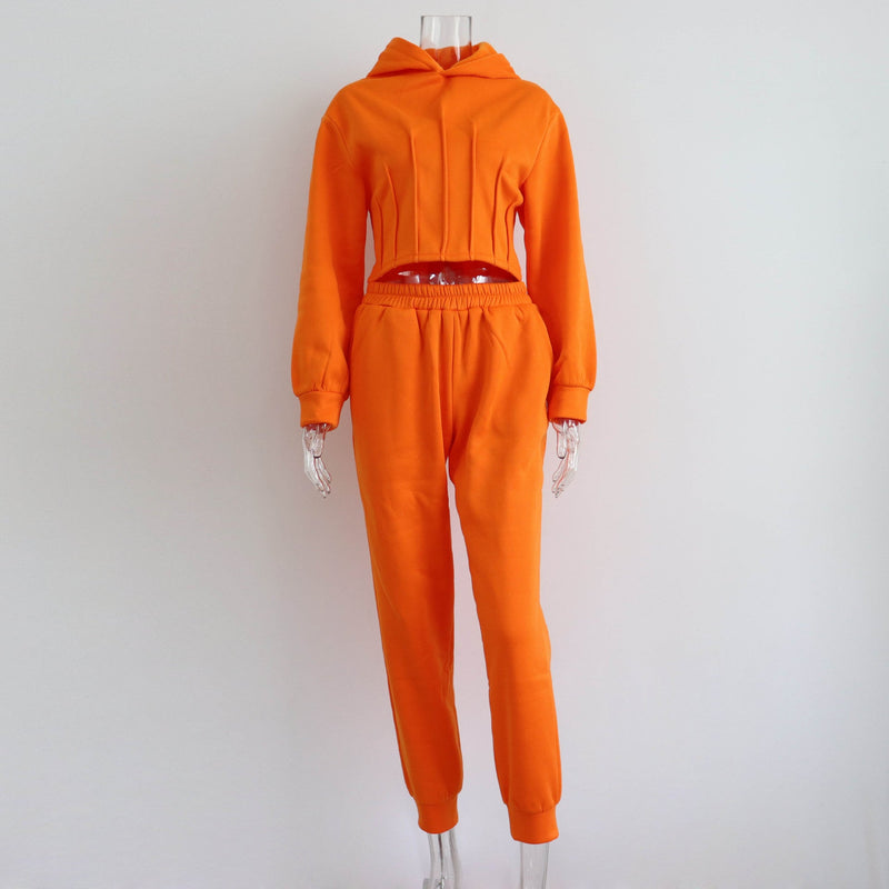 Hoodie Set Fall Winter Cinched Hoodie Sweater Jogger Pants Two Piece Set