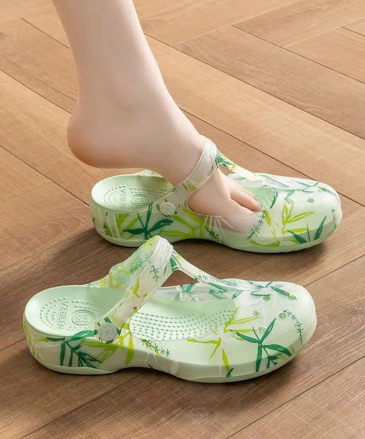 Comfortable Green Print Hollow Out Beach Slide Sandals Ap1059