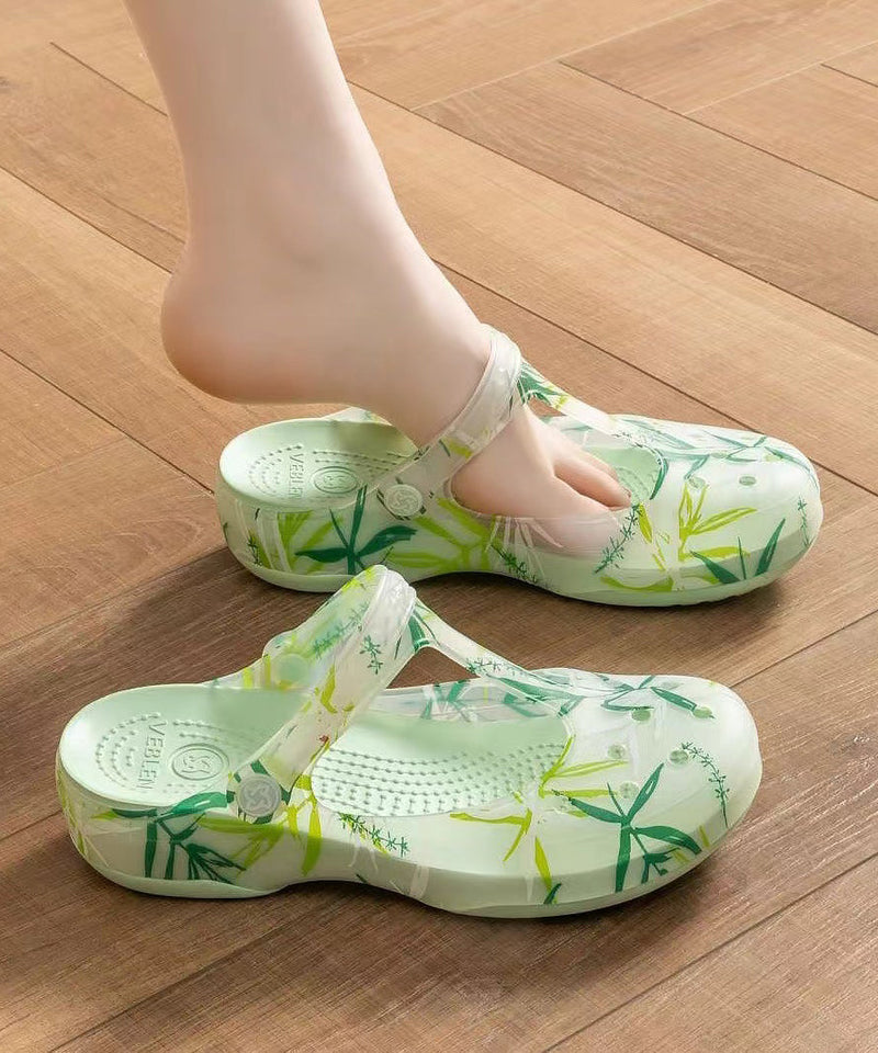 Comfortable Green Print Hollow Out Beach Slide Sandals Ap1059