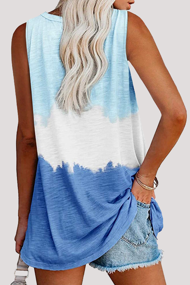 Patchwork Tie Dye Pocket V Neck T-shirts