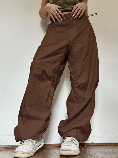 Joggers Tech Pants High Waist Brown Baggy Trousers Y2k Clothes