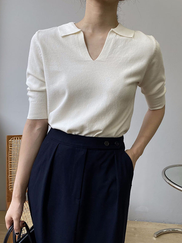 7 Colors Urban Color Half Sleeves Knitting Shirt Top