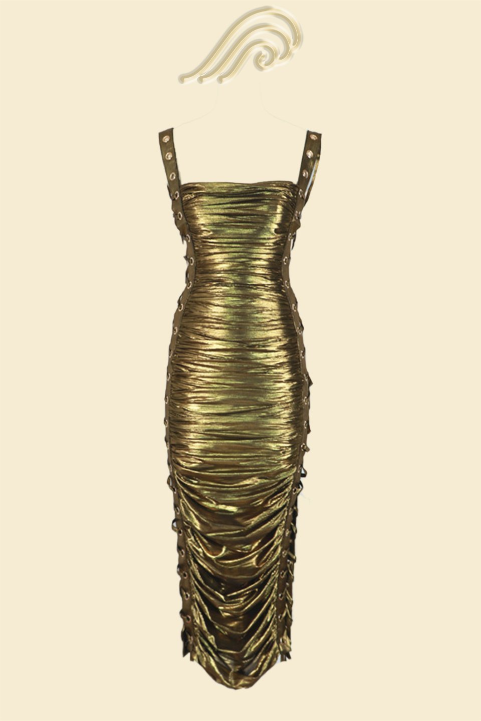 Alyssa Metallic Drawstring Gathered Midi Dress
