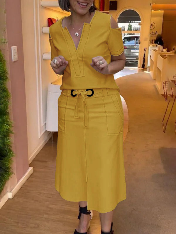High Waisted Loose Split-front Split-joint Tied Waist Skirts
