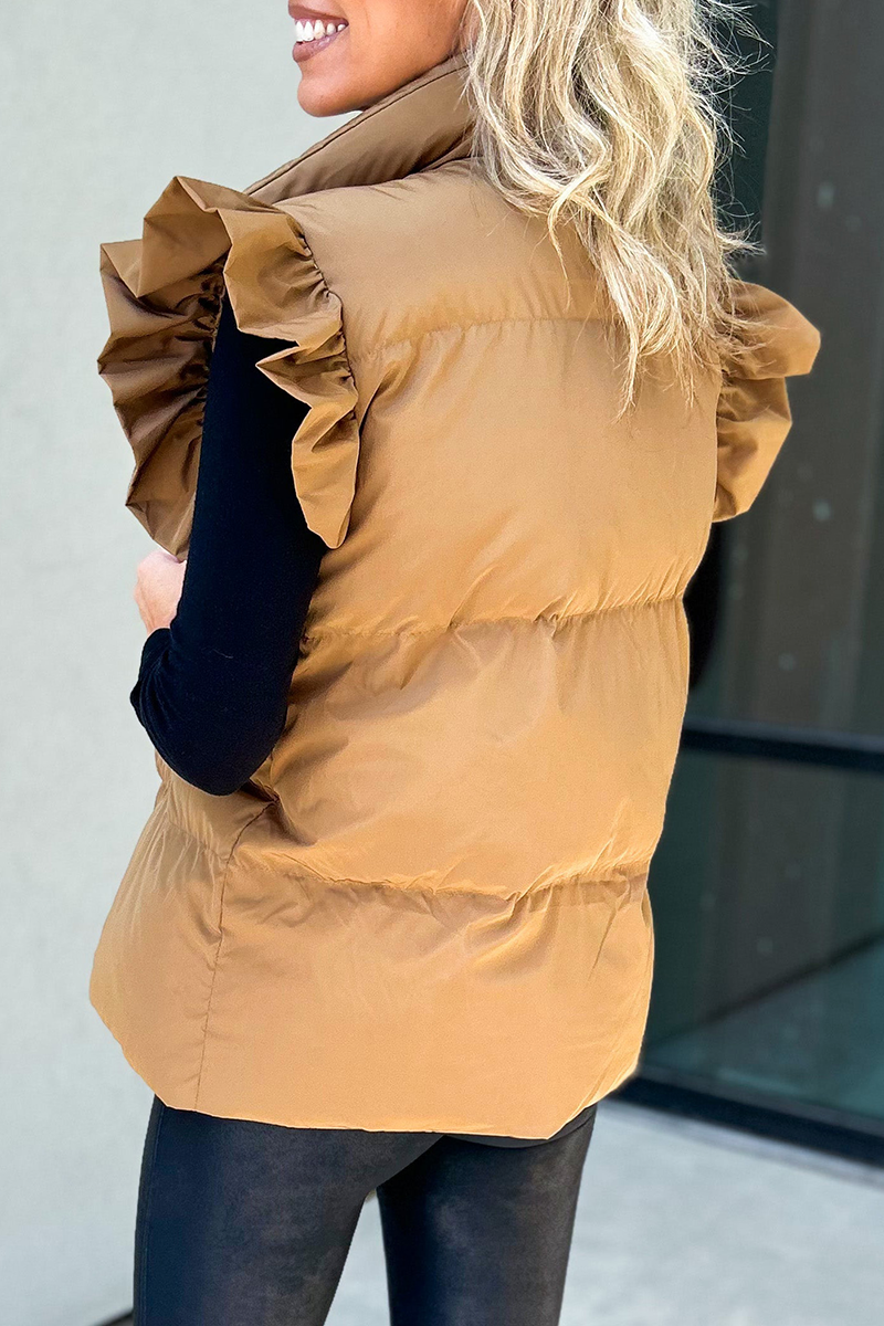 Pocket Buttons Ruffle Mandarin Collar Waistcoats(3 Colors)