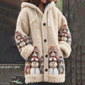 Cute Cat And Christmas Snowman Pattern Plush Hoodie