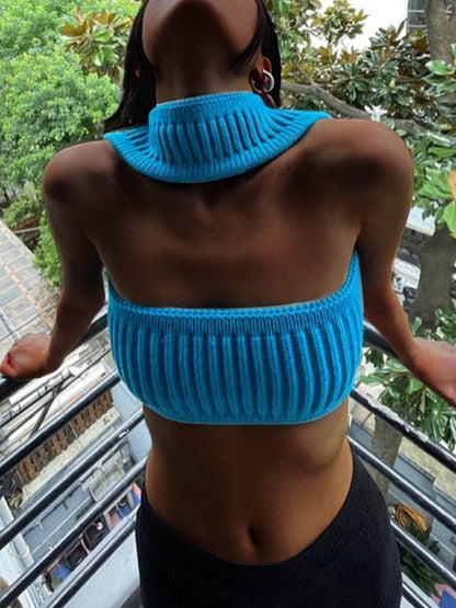 Knitted Summer Basic Shirts Crop Tops Blue Mini Vest Clothes Beach Vacation Tank Top Y2k