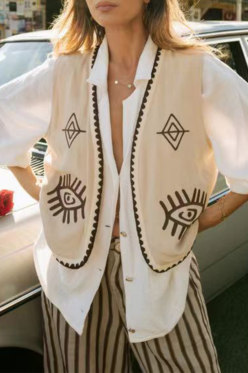 Colorblock Patchwork Embroidery Cardigan Collar Waistcoats