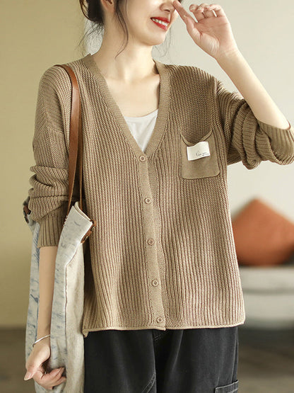 6 Colors Urban Split-joint Color V-neck Cardigan Top