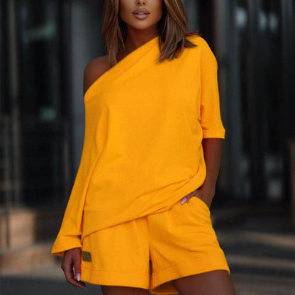 Clothing Sweater Pants Suit Off Neck Off Shoulder Loose Two Piece Set