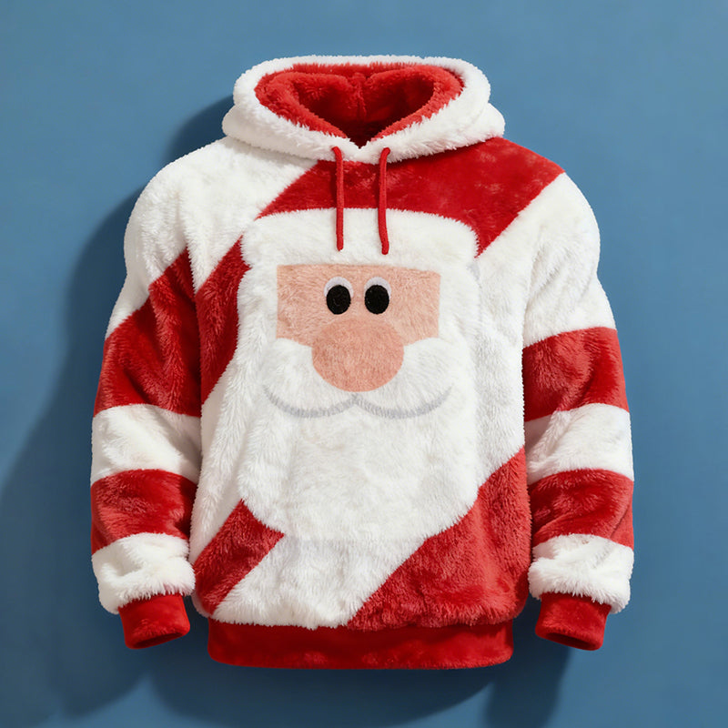 Comstylish Fun Santa Claus Men's Flannel Color Block Hoodie