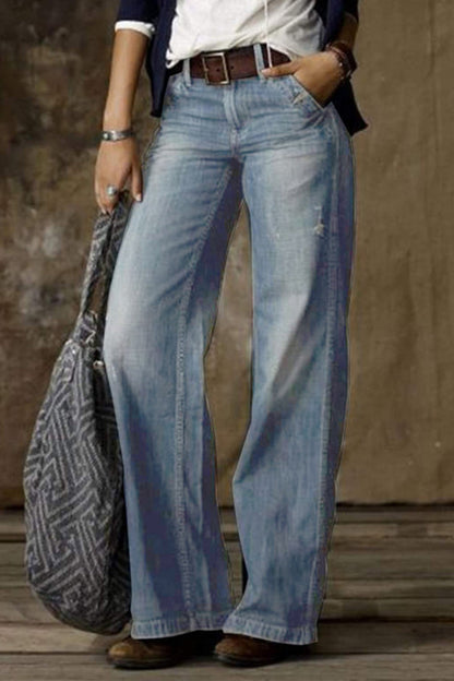 Make Old Without Belt High Waist Loose Denim Jeans(no Belt)(3 Colors)