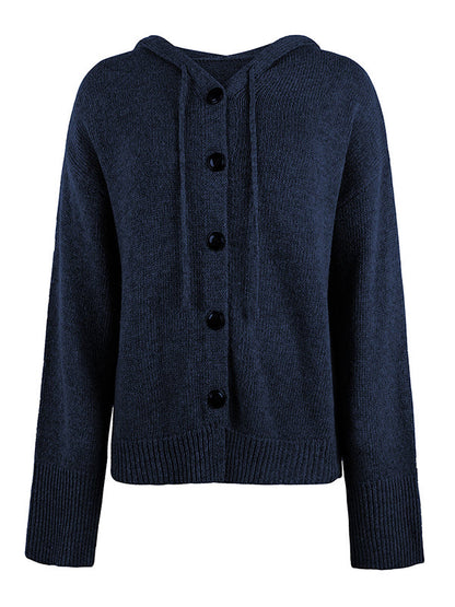 Wrap Buttoned Hooded Color Cardigan