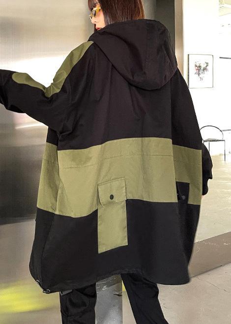 Black Pockets Cotton Zippered Spring Hoodie Coat