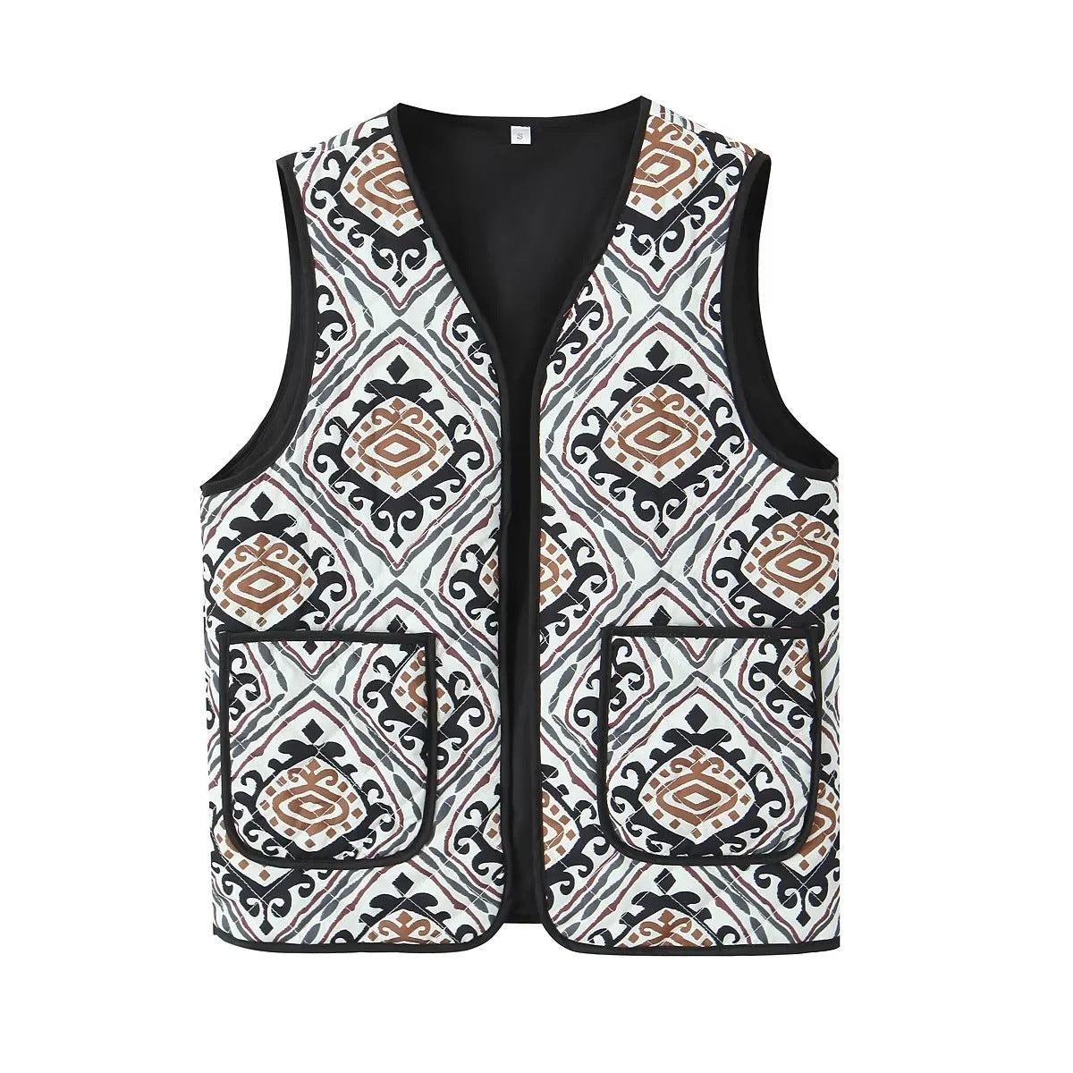 Patchwork Print Quilted Pocket Waistcoat