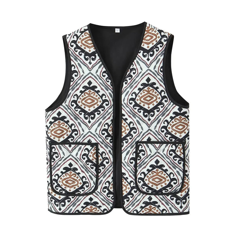 Patchwork Print Quilted Pocket Waistcoat