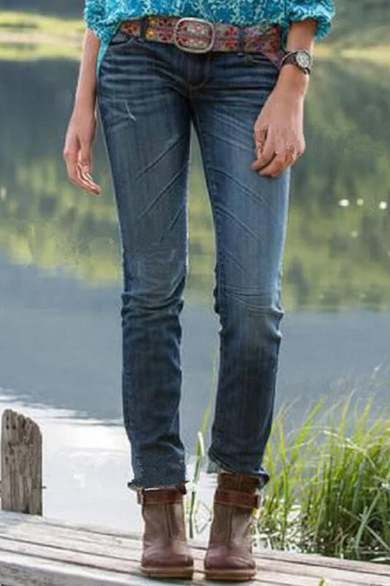 Without Belt Mid Waist Regular Denim Jeans(no Belt)