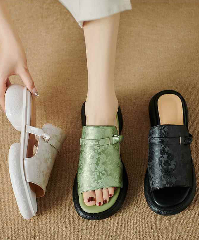 Chinese Style Green Splicing Platform Slide Sandals Peep Toe Oi074