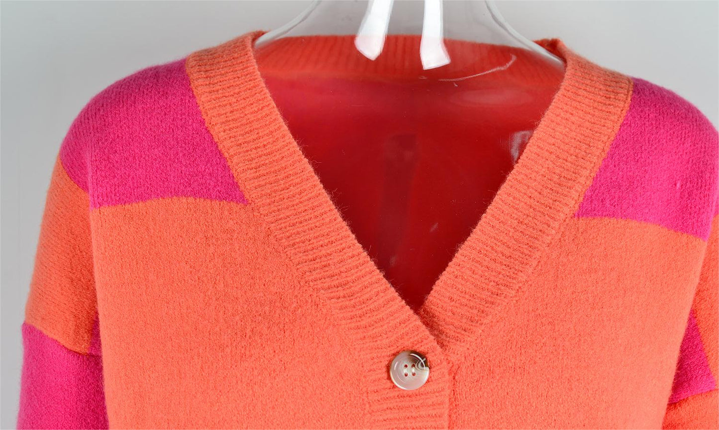 Autumn Winter ’s Plaid Stitching Knitwear Cardigan Sweater Coat