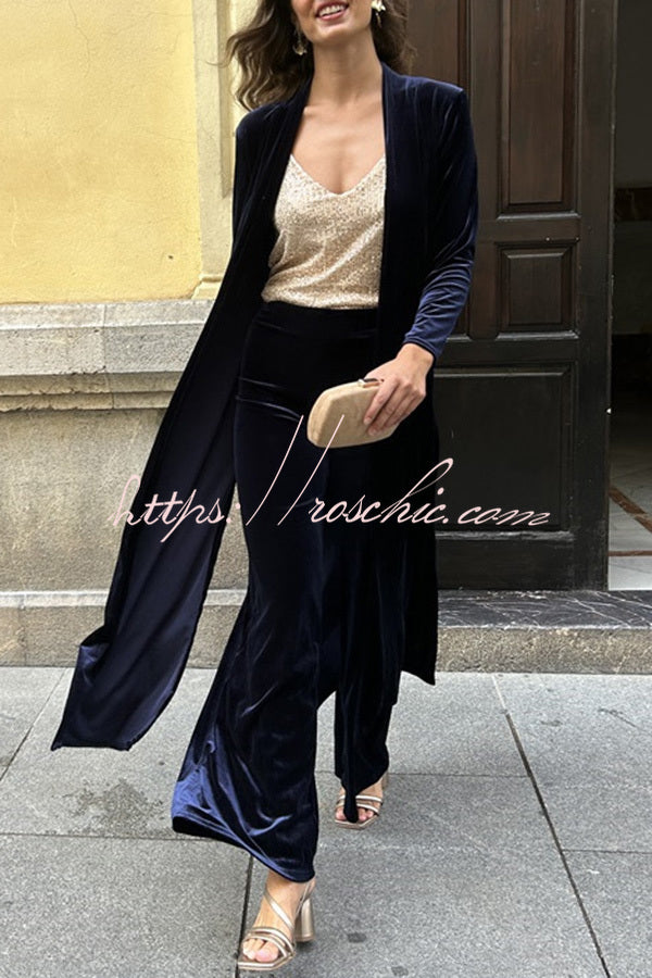 Rooice Velvet Patchwork Long Sleeved Coat