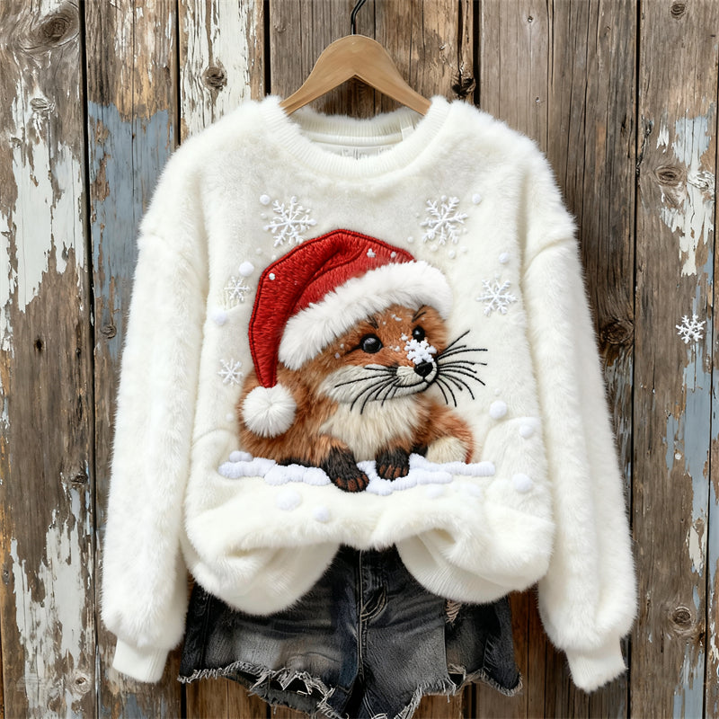 Lovely Christmas Fox In The Snow Cozy Plush Sweatshirt
