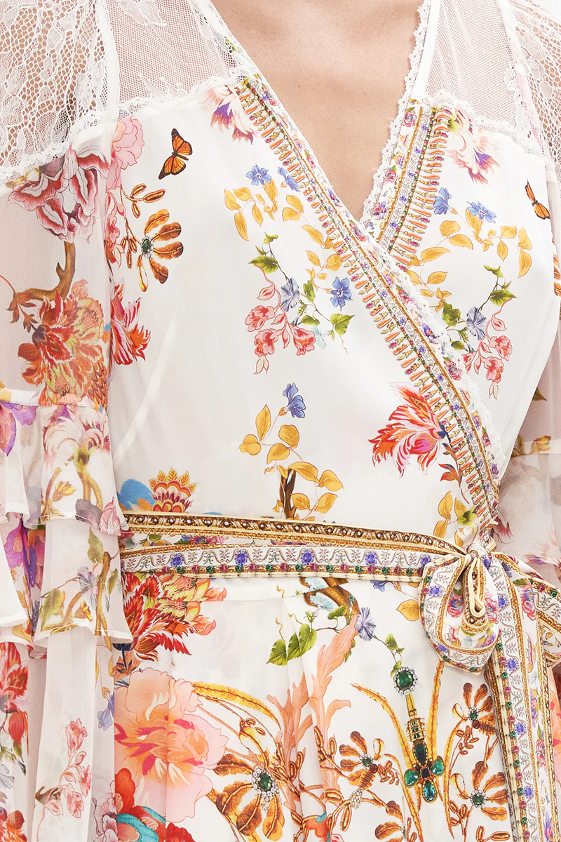 Lace Mid Sleeve Wrap Maxi Dress