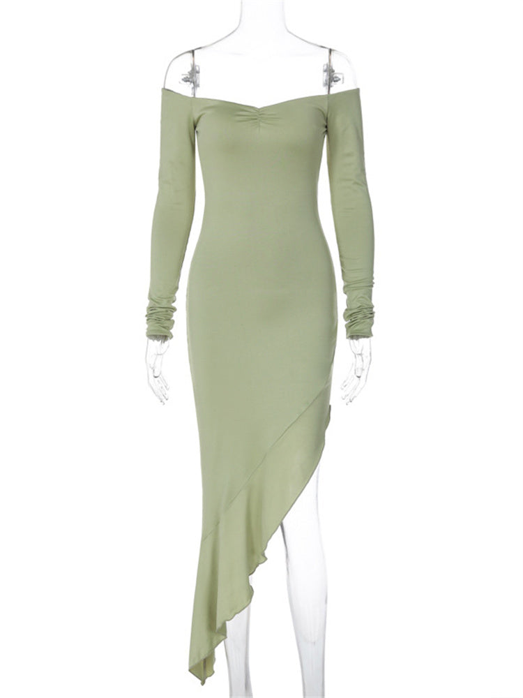 Tossy Ruffled Off-shoulder Patchwork Long Dress for Slim Backless Party Dress Slim Female Maxi Dress