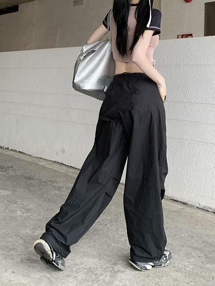 Cargo Pants Summer Retro Loose Drawstring Trousers Joggers Baggy Oversize Sweatpants Mid Waist Y2k Clothes