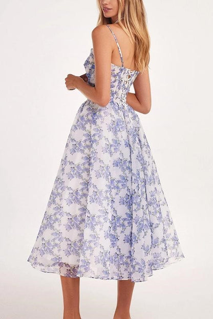 Backless Lace Up Slip Midi Dress