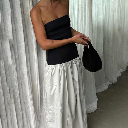 Taruxy Clash Color Strapless Maxi Dress for Summer Off Shoulder Patchwork Backless Sleeveless Beach Dress Female