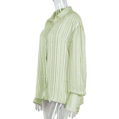 Hollow Out Cutout Loose Cardigan: Sheer Long Sleeve ’s Shirt