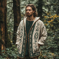 Men's Vintage Celtic Knot Knit Cozy Hooded Cardigan elevenforest