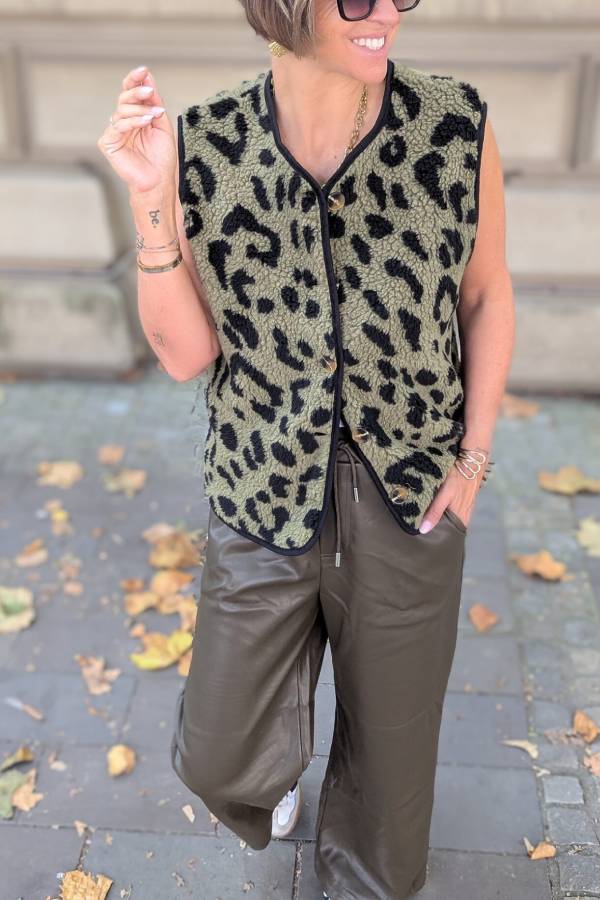 Leopard Print Front Opening Autumn and Winter Vest Jacket