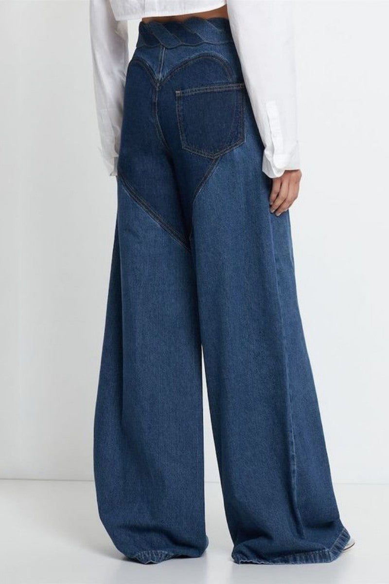 Patchwork Metal Accessories Decoration Contrast High Waist Regular Denim Jeans