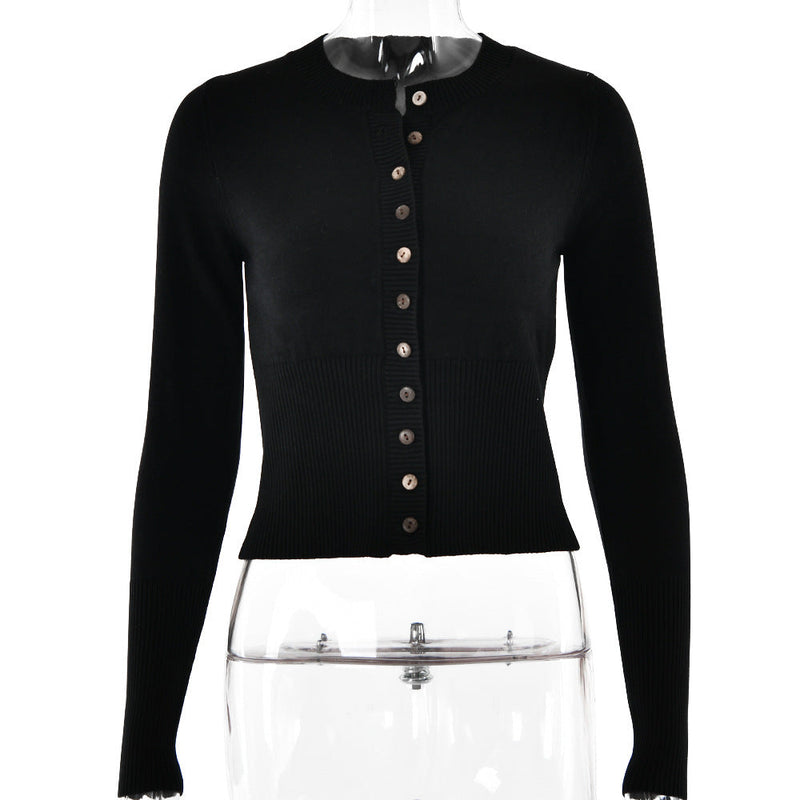 Winter Knitwear Trend Long Sleeve Slim Fit Round Neck Base Cardigan Top