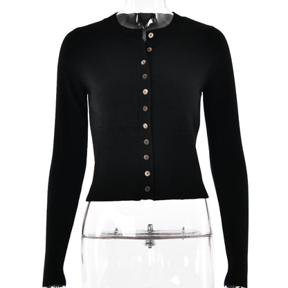 Winter Knitwear Trend Long Sleeve Slim Fit Round Neck Base Cardigan Top