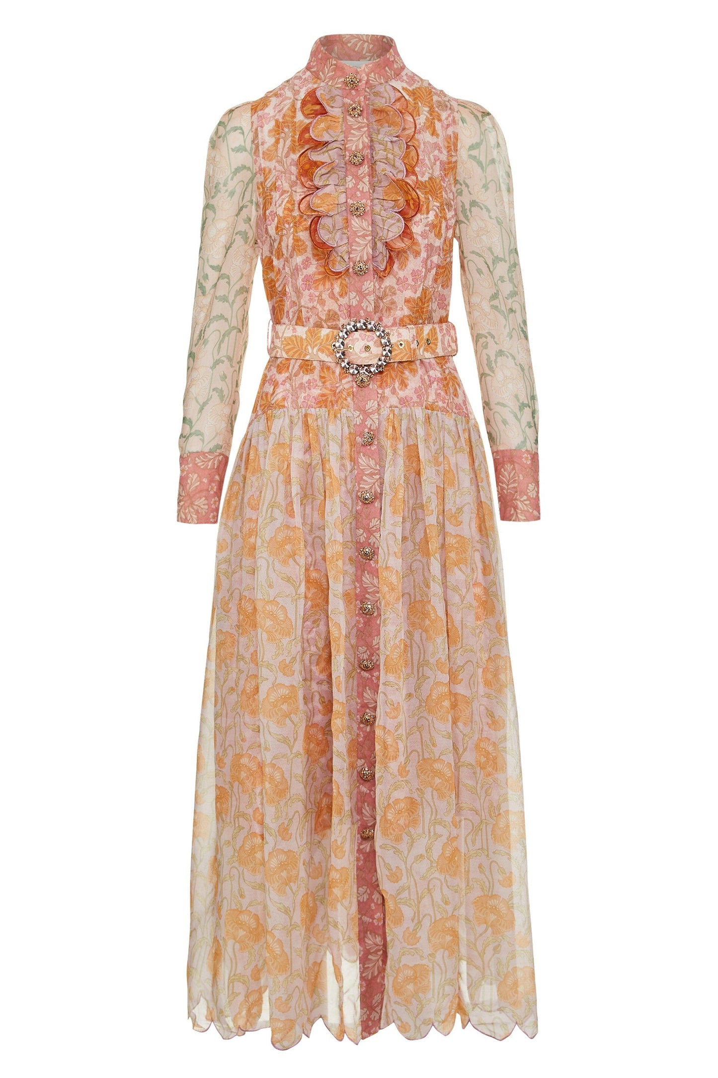 Splicing Long Sleeve Midi Dress With Belt