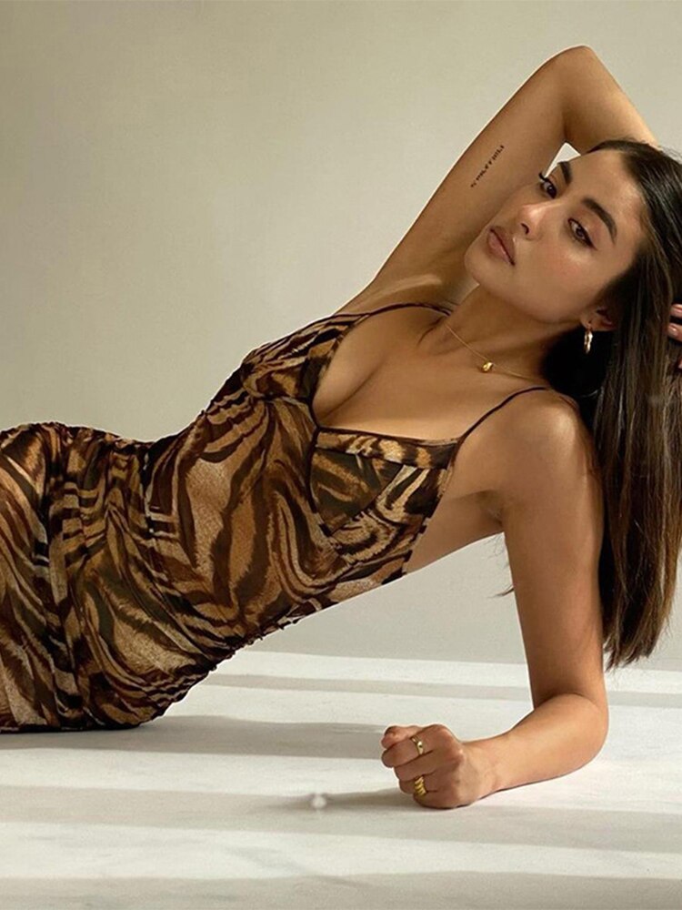 Low Cut V-neck Printed Graphic Dress Summer Club Party Wear Bodycon Sling Mini Dresses Female
