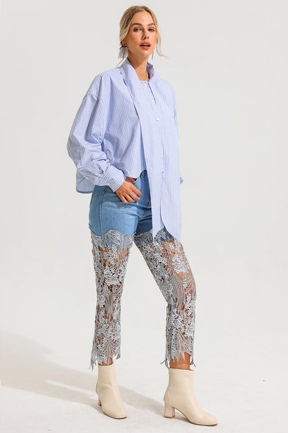 Stripe Embellished Long Sleeve Top