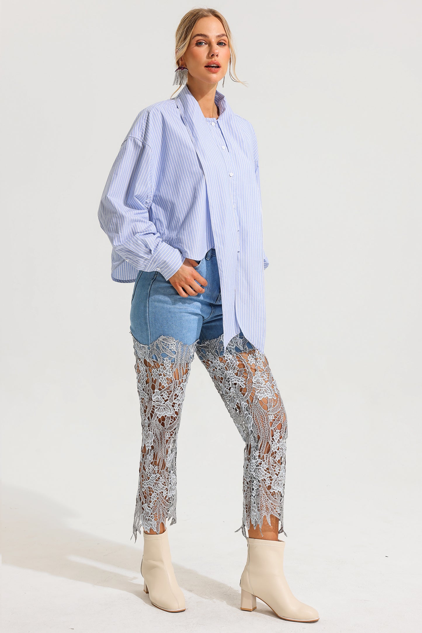Stripe Embellished Long Sleeve Top