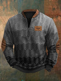 Men's Vintage Western Print Zip-Up Sweatshirt elevenforest