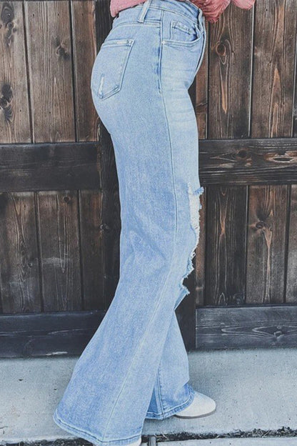 Street Ripped Patchwork High Waist Straight Denim Jeans