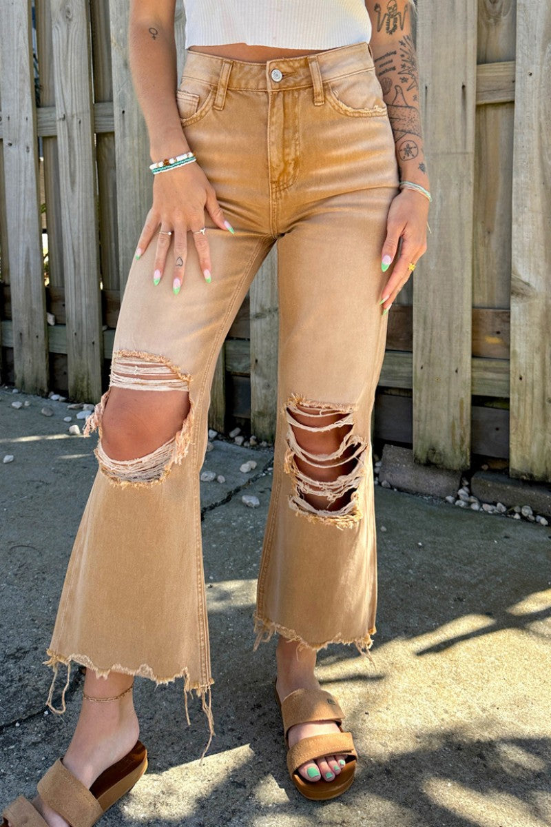 Ripped Patchwork High Waist Regular Denim Jeans