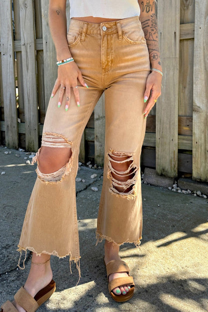 Ripped Patchwork High Waist Regular Denim Jeans