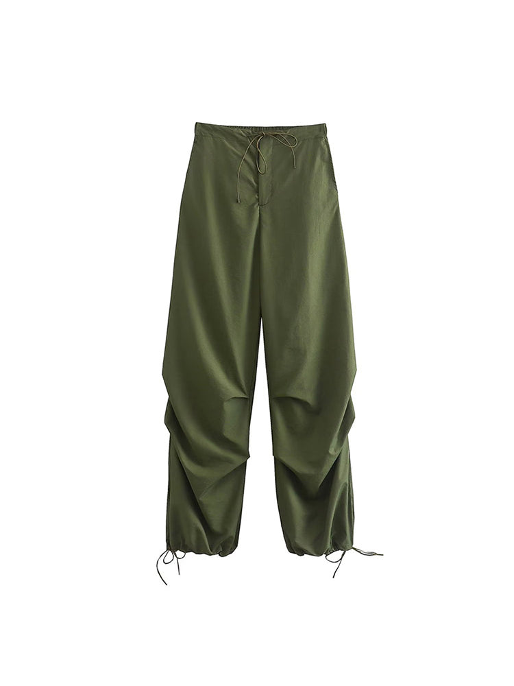 Parachute Cargo Pants Jogging Trousers High Elastic Waist Female Lady Boot Cut