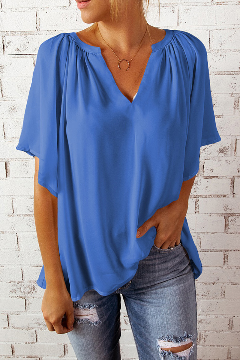 Split Joint V Neck T-shirts(6 Colors）