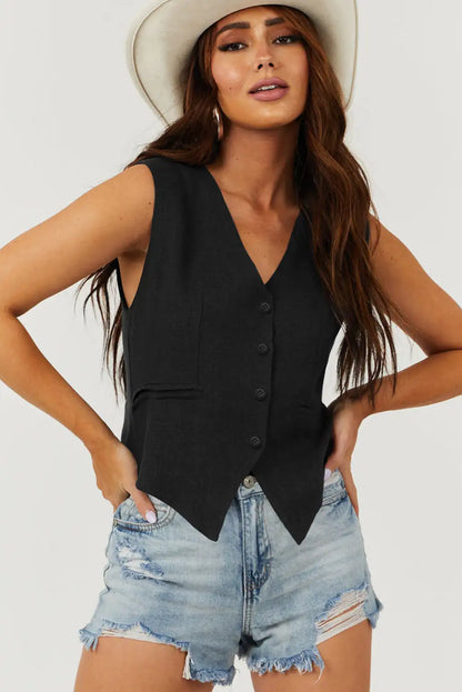 Sophisticated Black V Neck Suit Vest